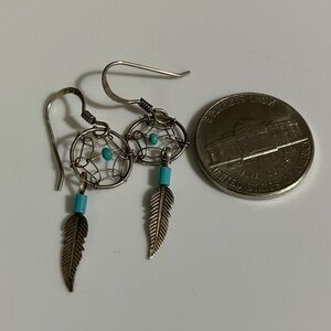 Tiny Silver Dreamcatcher Earrings with Turquoise Accents